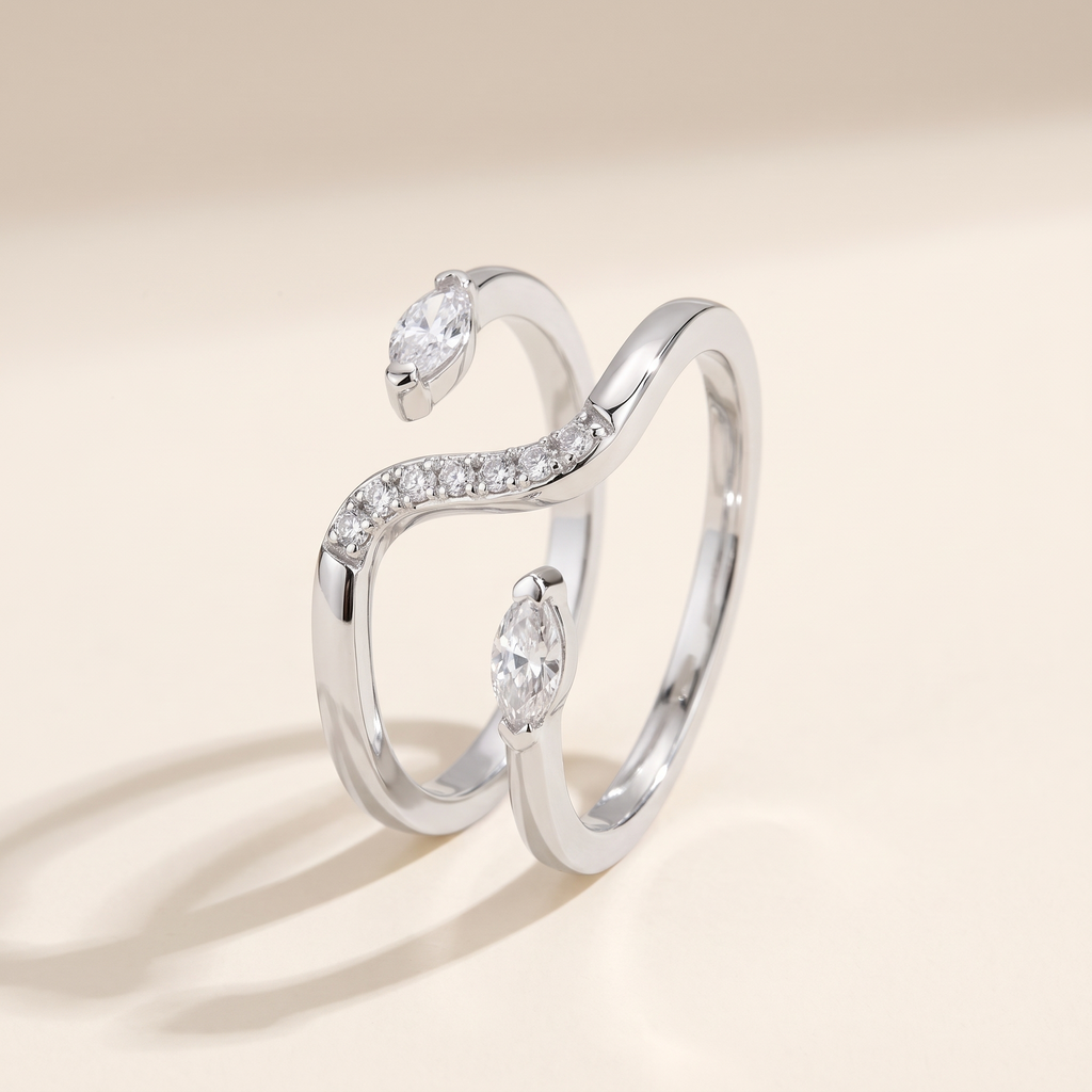 Salomé Moissanite Double Snake Ring in White Gold