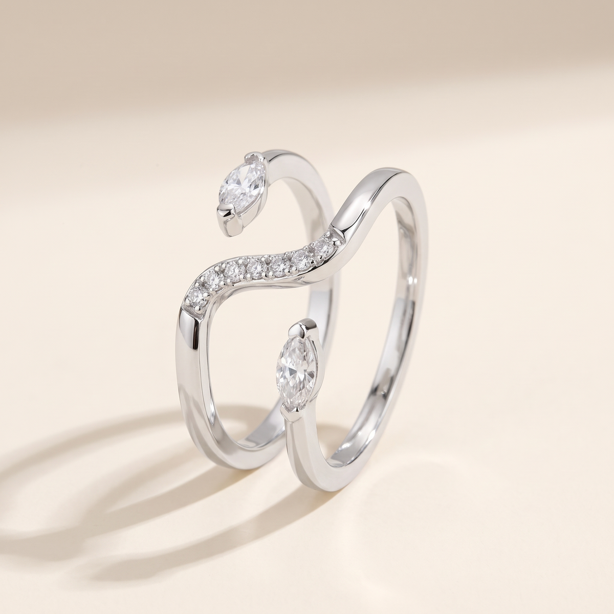 Salomé Moissanite Double Snake Ring in White Gold