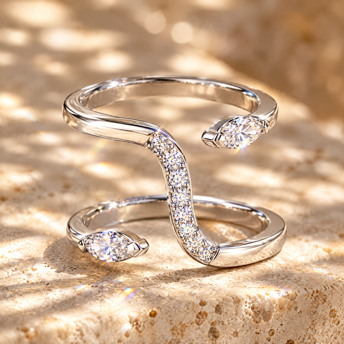 Salomé Moissanite Double Snake Ring, close-up detail