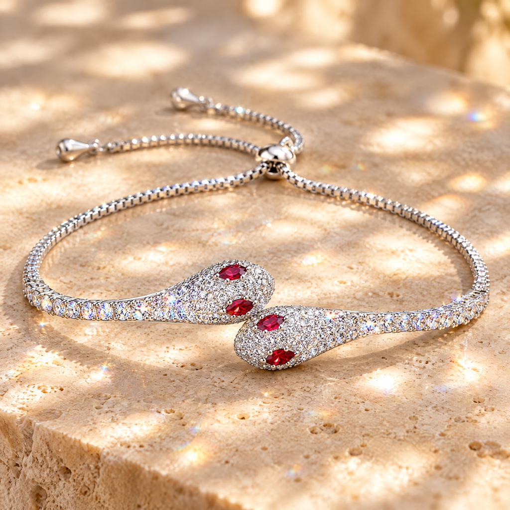 Salomé Moissanite Twin Snake Bracelet, close-up detail