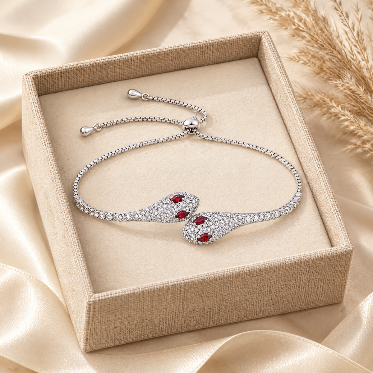 Salomé Moissanite Twin Snake Bracelet, presented in a box
