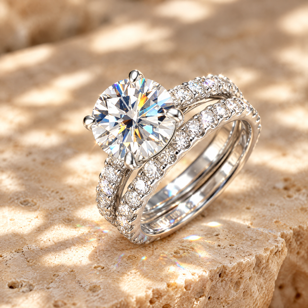 Serment Moissanite Bridal Ring Set, close-up detail