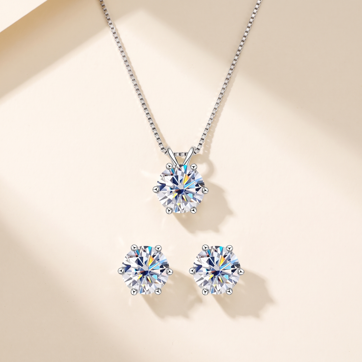 Sirius Moissanite Necklace & Studs Set in White Gold