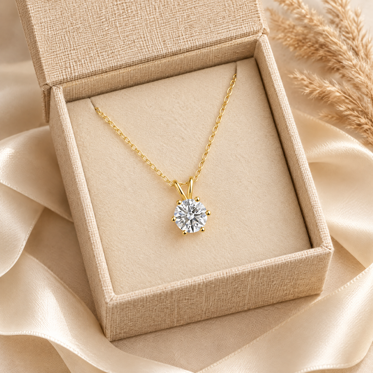 Sirius Moissanite Solitaire Necklace, 14K Gold Filled, presented in a box