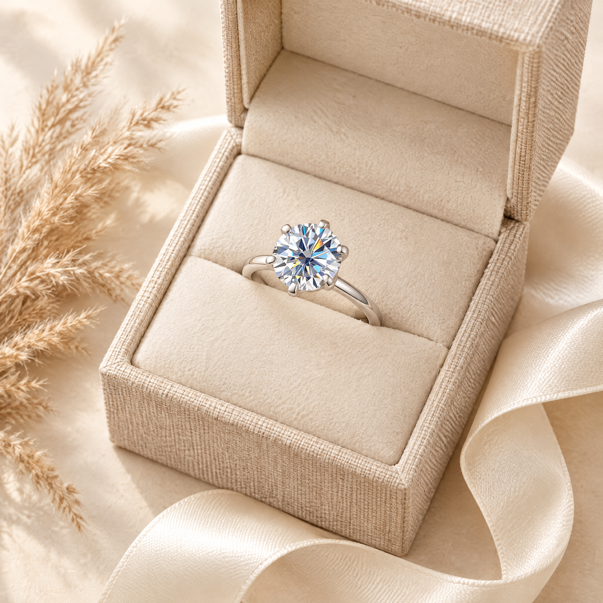 Sirius Moissanite Solitaire Ring, presented in a box