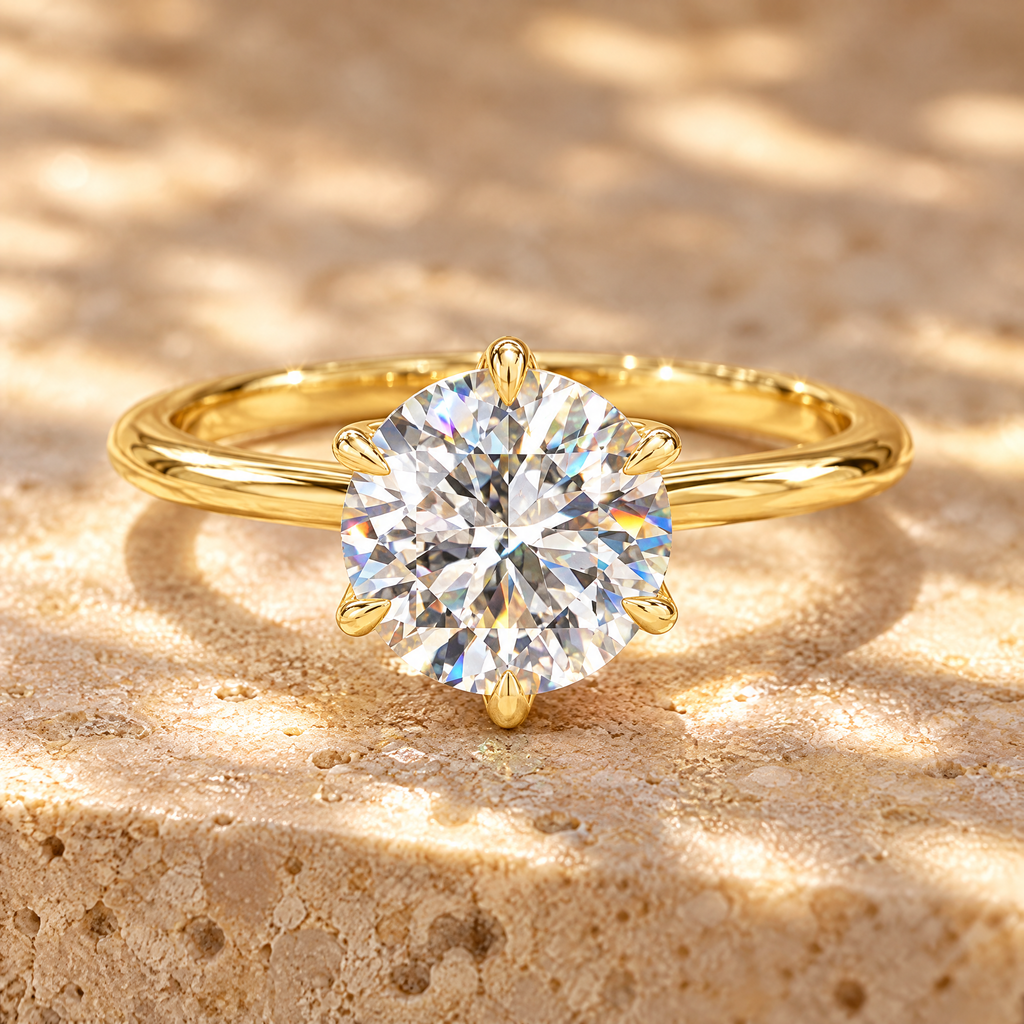 Sirius Moissanite Solitaire Ring, 14K Gold Filled, close-up detail