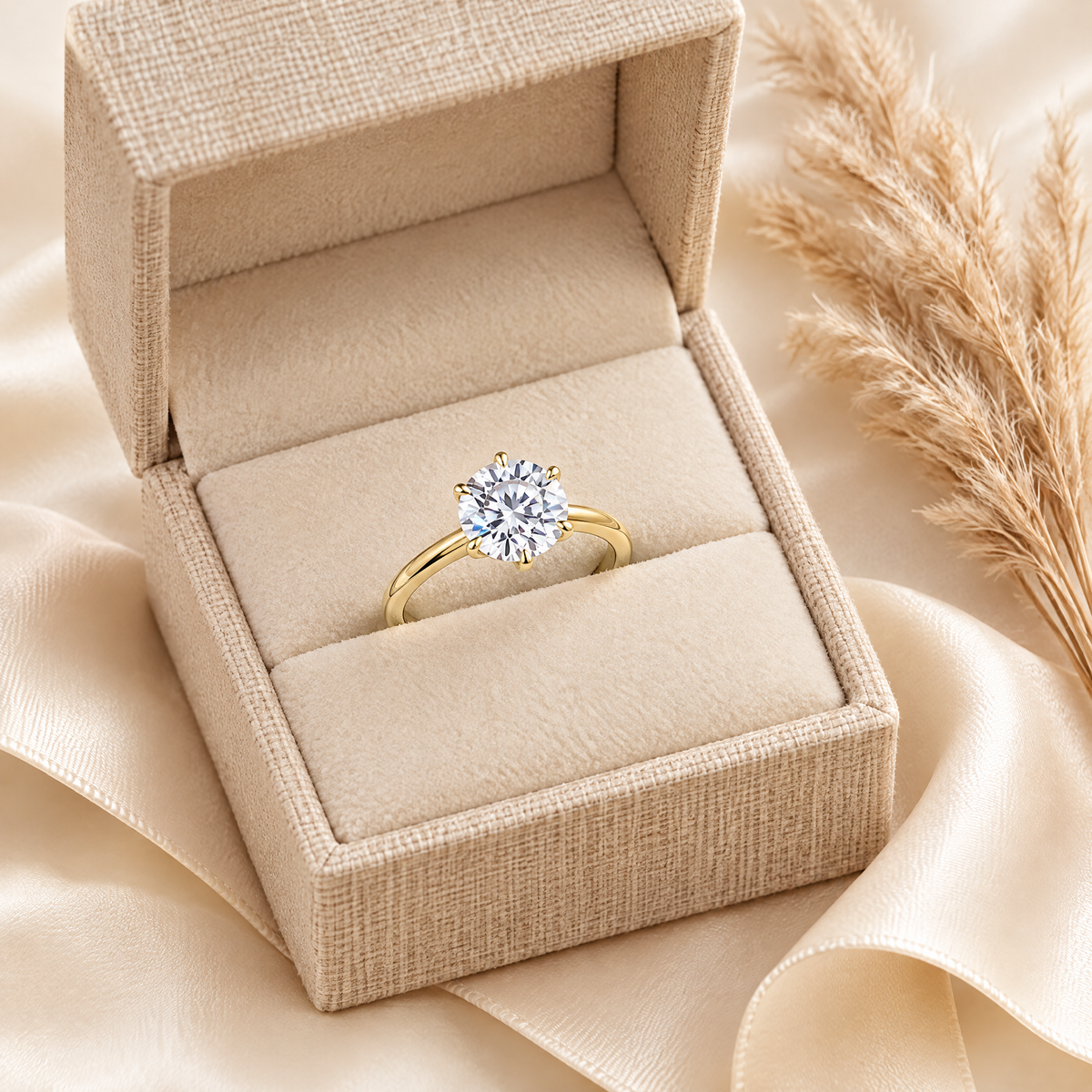 Sirius Moissanite Solitaire Ring, 14K Gold Filled, presented in a box