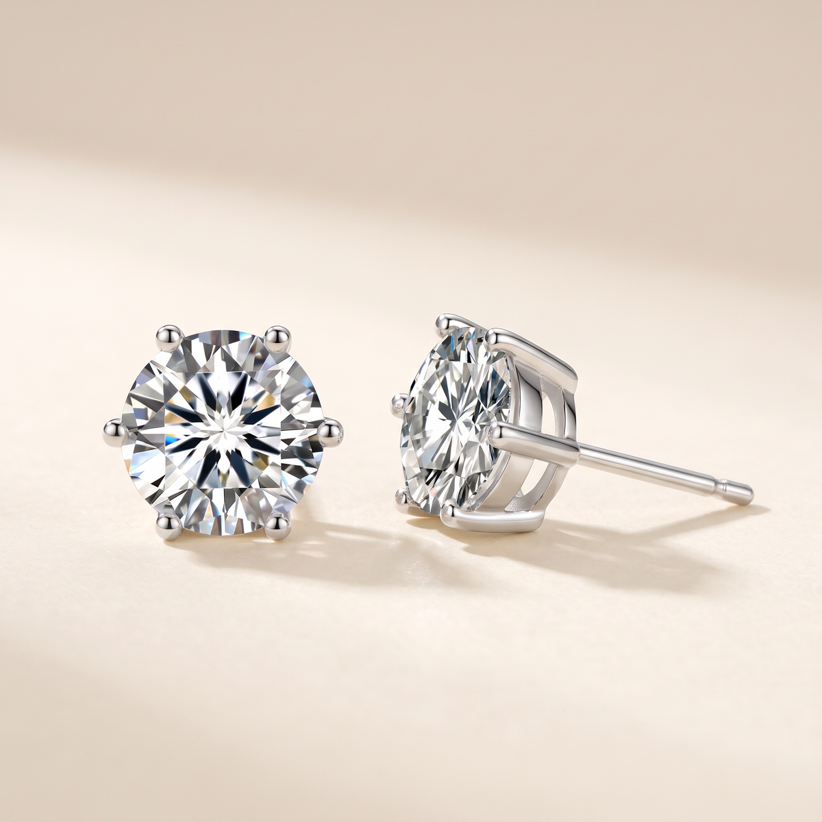 Sirius Moissanite Solitaire Studs in White Gold