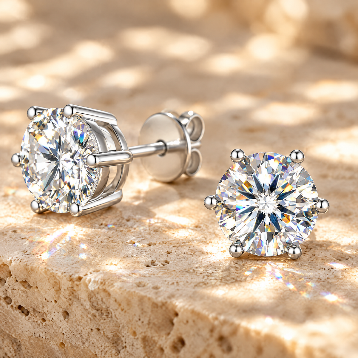 Sirius Moissanite Solitaire Studs, close-up detail