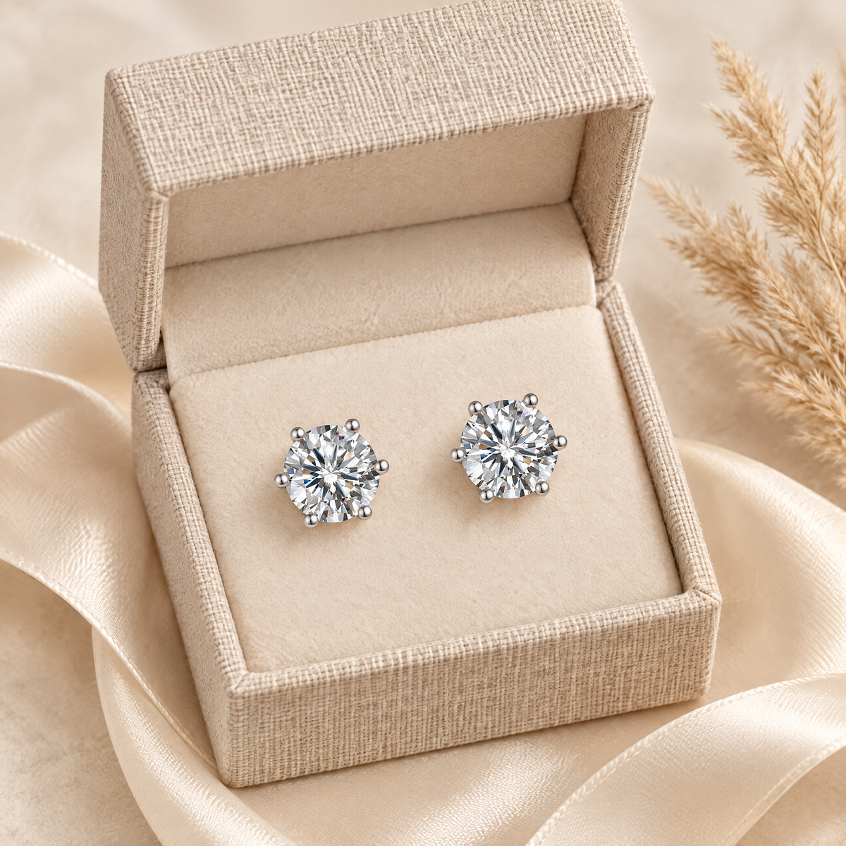 Sirius Moissanite Solitaire Studs, presented in a box