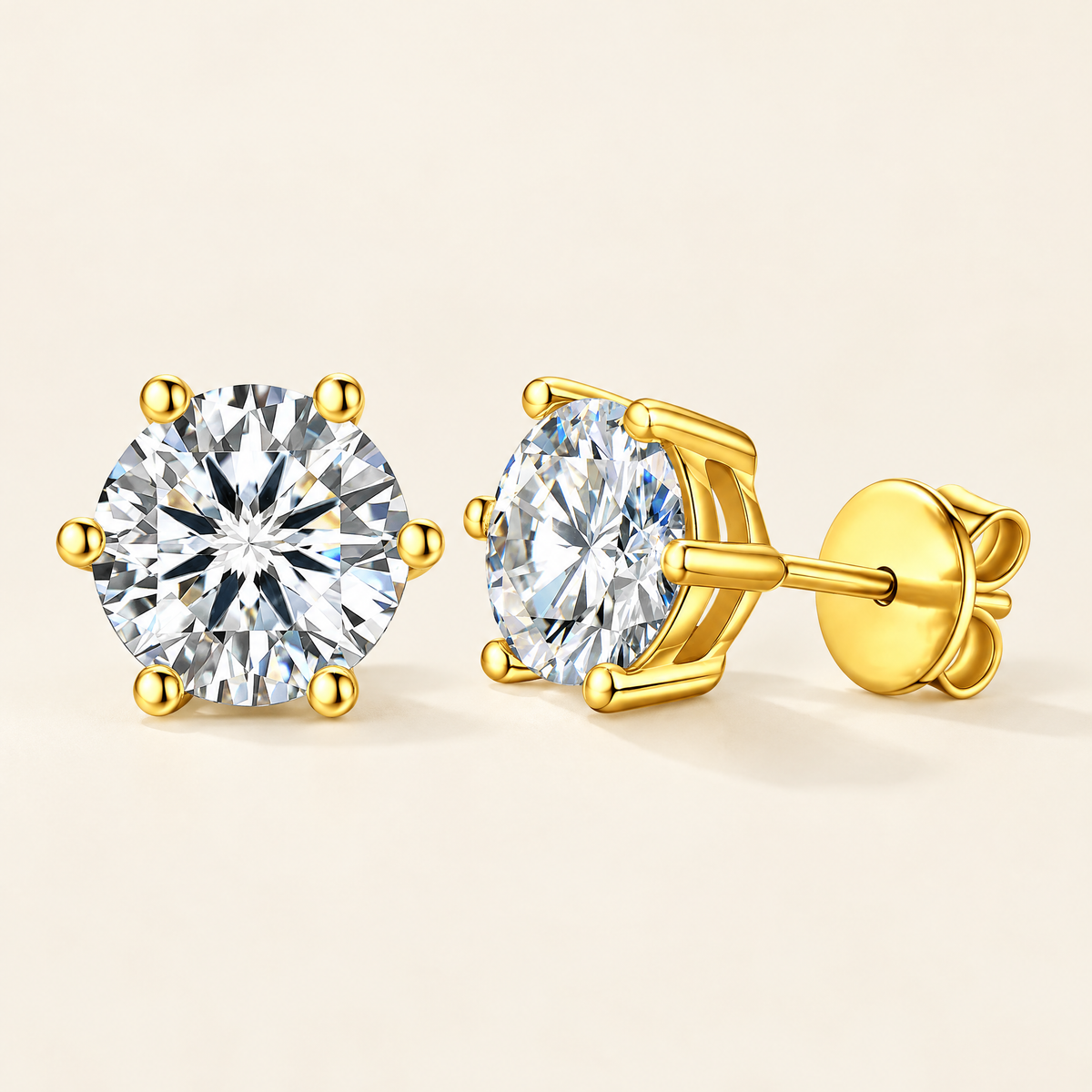 Sirius Moissanite Solitaire Studs in Yellow Gold