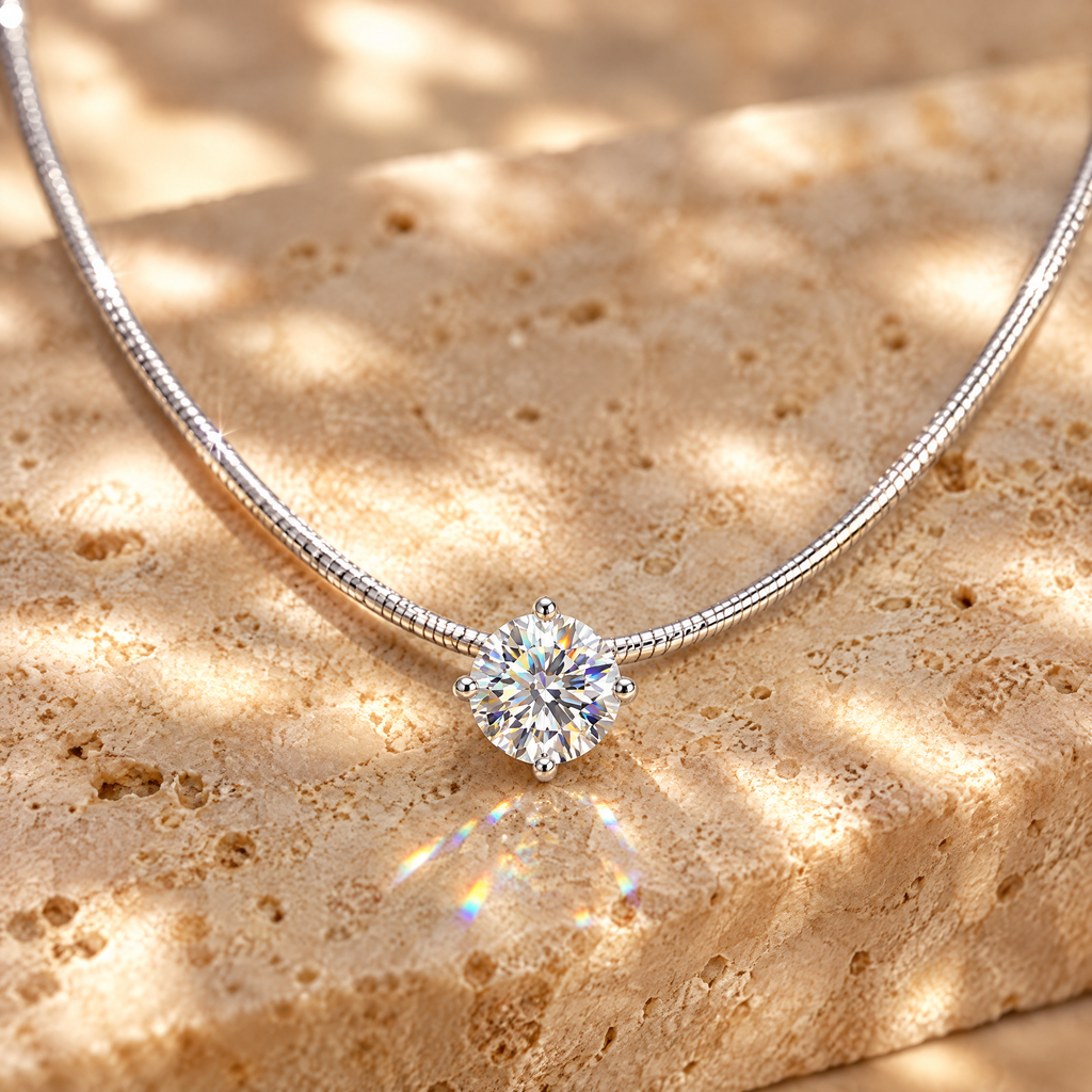Soie Moissanite Solitaire Chain Necklace, close-up detail
