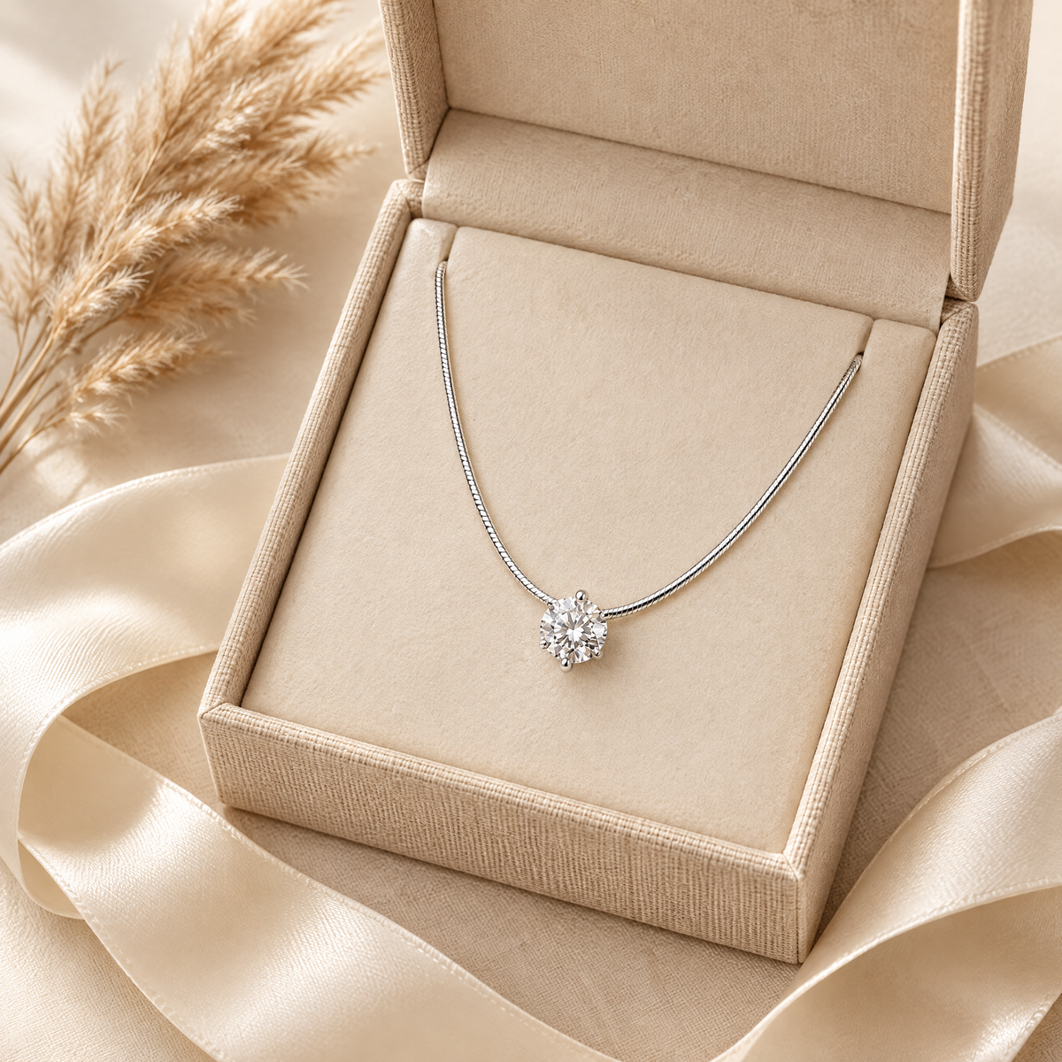 Soie Moissanite Solitaire Chain Necklace, presented in a box