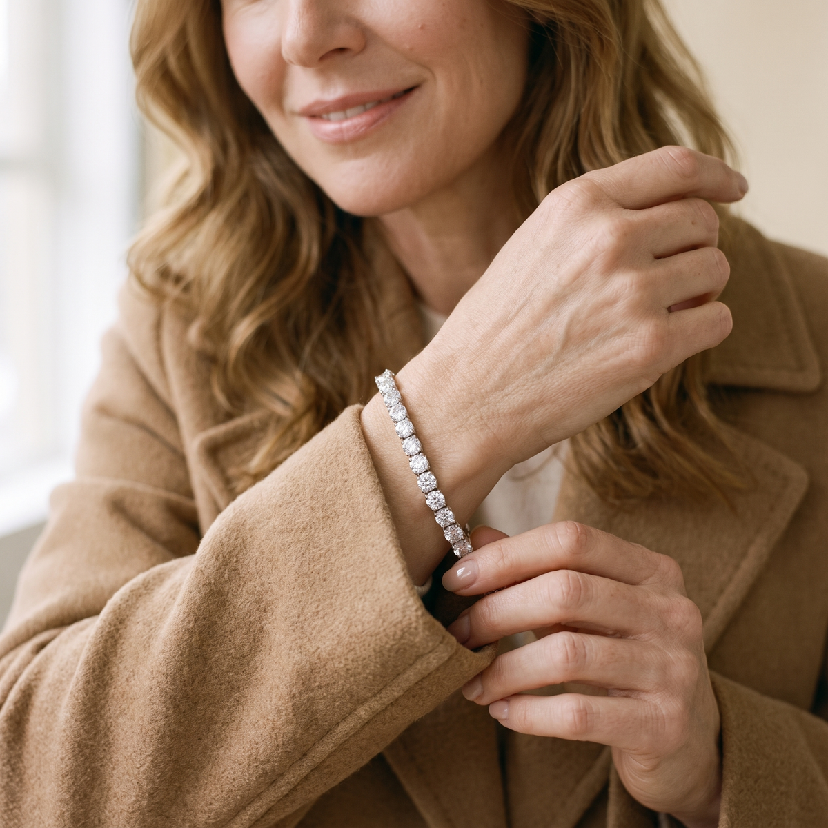 Solène Moissanite Tennis Bracelet, worn by a woman