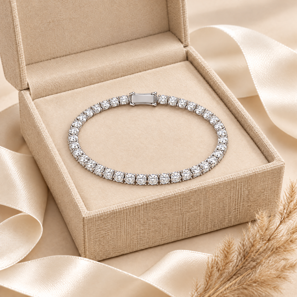 Solène Moissanite Tennis Bracelet, presented in a box