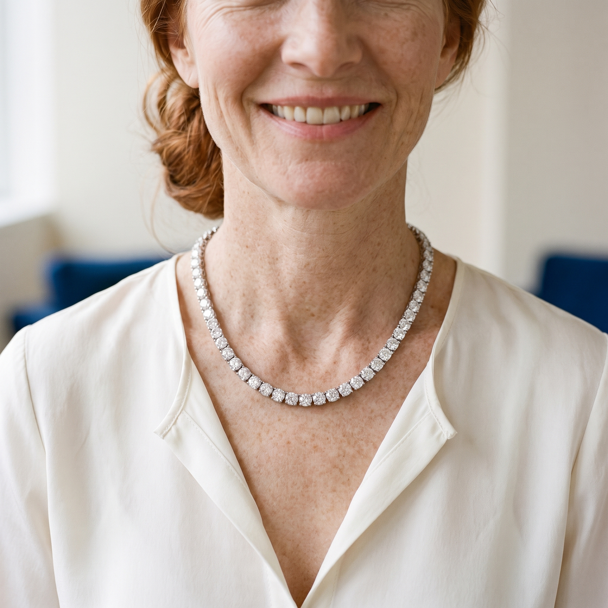 Solène Moissanite Tennis Necklace, worn by a woman