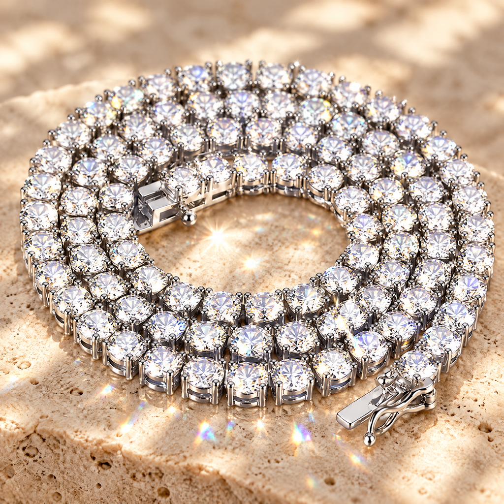 Solène Moissanite Tennis Necklace, close-up detail