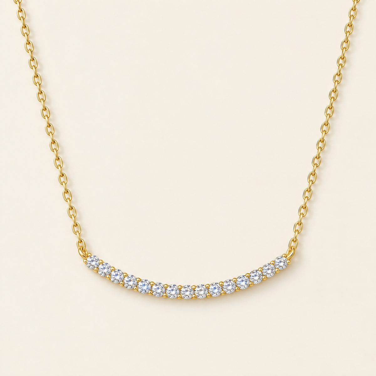 Sourire Moissanite Curved Bar Necklace in Yellow Gold