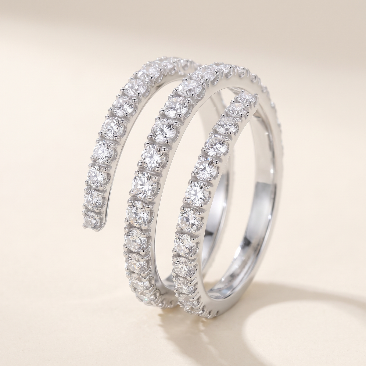 Spirale Moissanite Triple Wrap Ring in White Gold