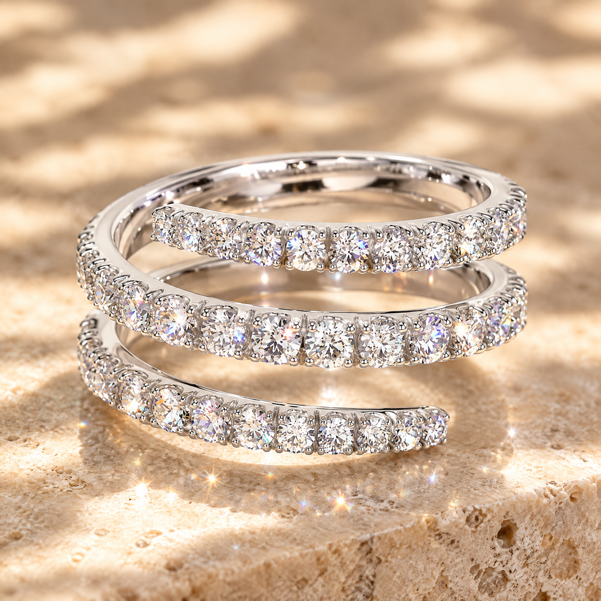 Spirale Moissanite Triple Wrap Ring, close-up detail