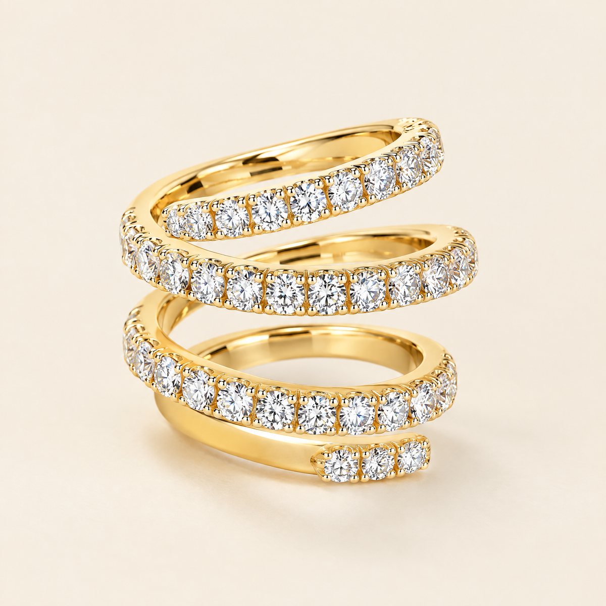 Spirale Moissanite Triple Wrap Ring in Yellow Gold