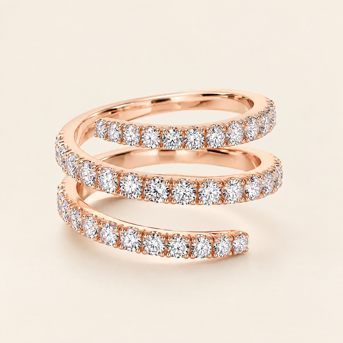 Spirale Moissanite Triple Wrap Ring in Rose Gold