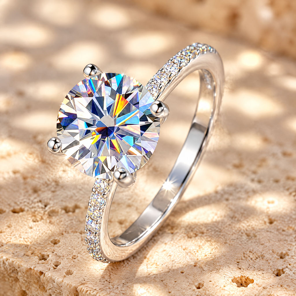 Stella Pavé Moissanite Solitaire Ring, close-up detail