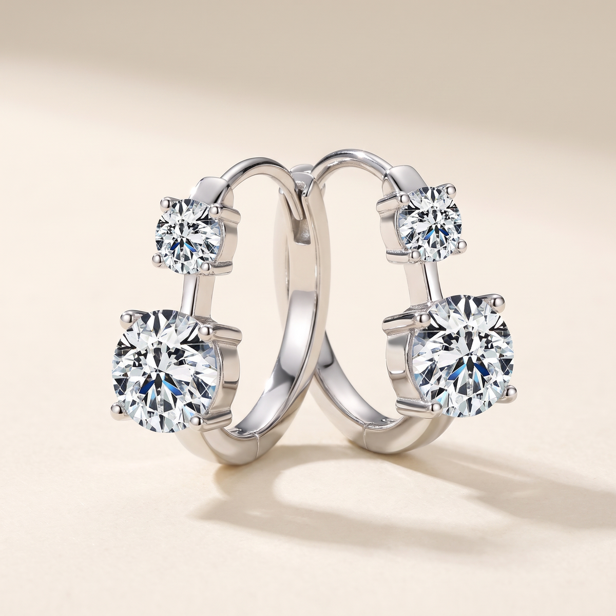 Toi et Moi Moissanite Huggies in White Gold