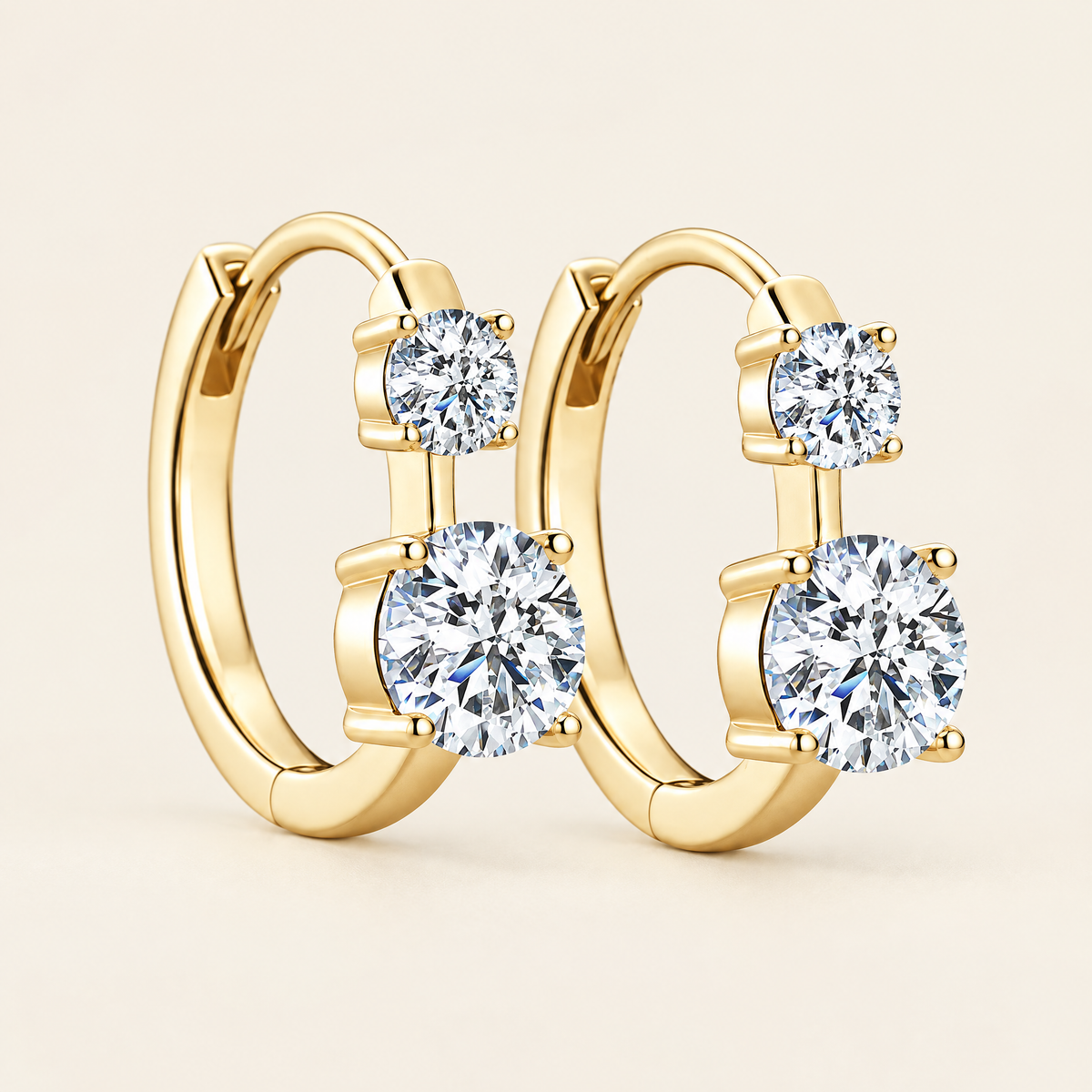 Toi et Moi Moissanite Huggies in Yellow Gold