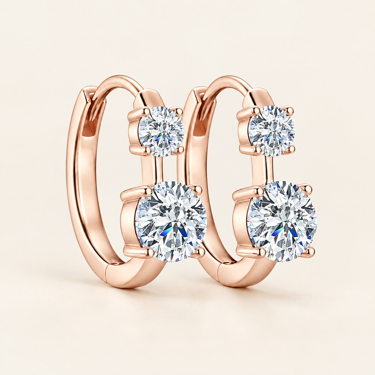 Toi et Moi Moissanite Huggies in Rose Gold