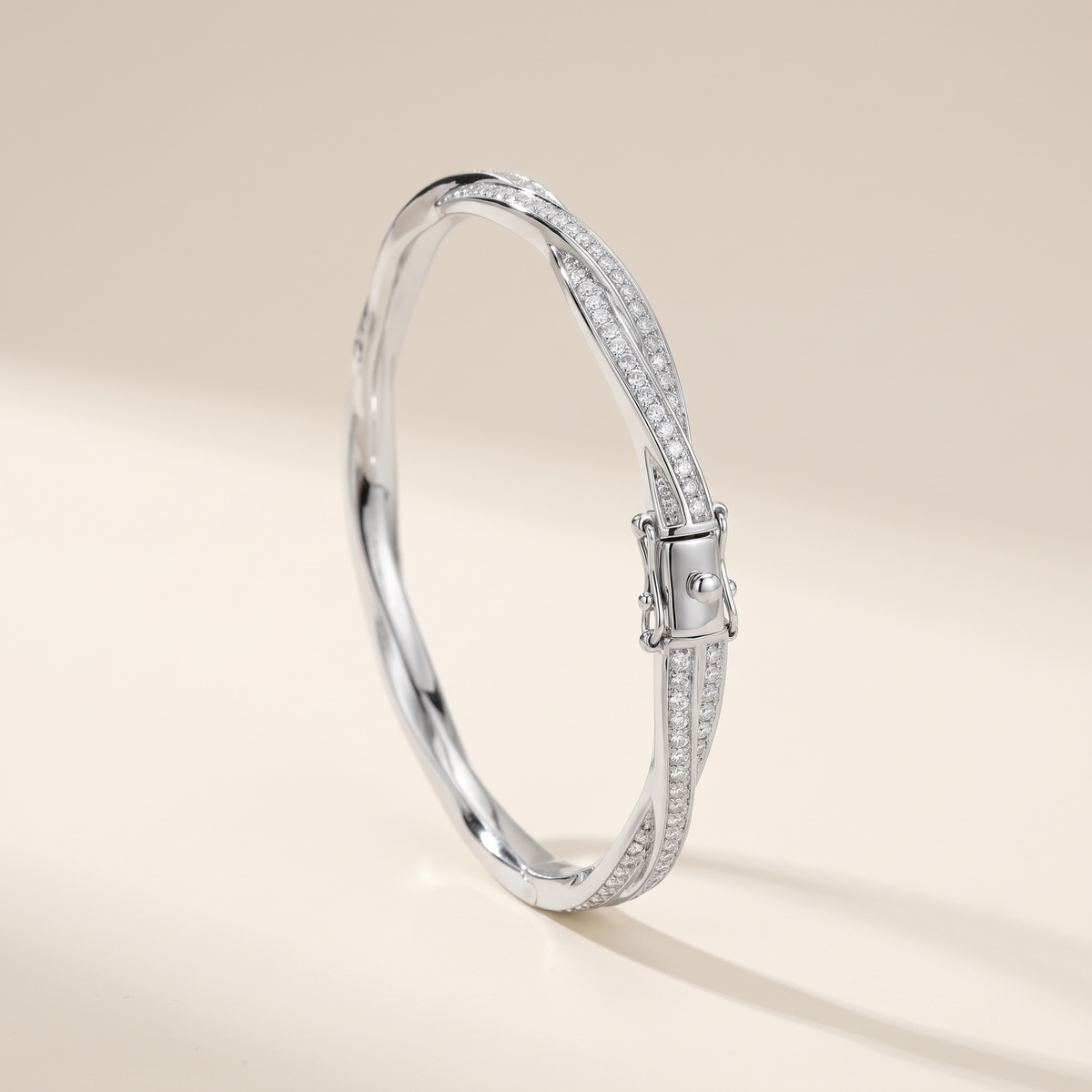 Torsade Moissanite Twist Bangle in White Gold