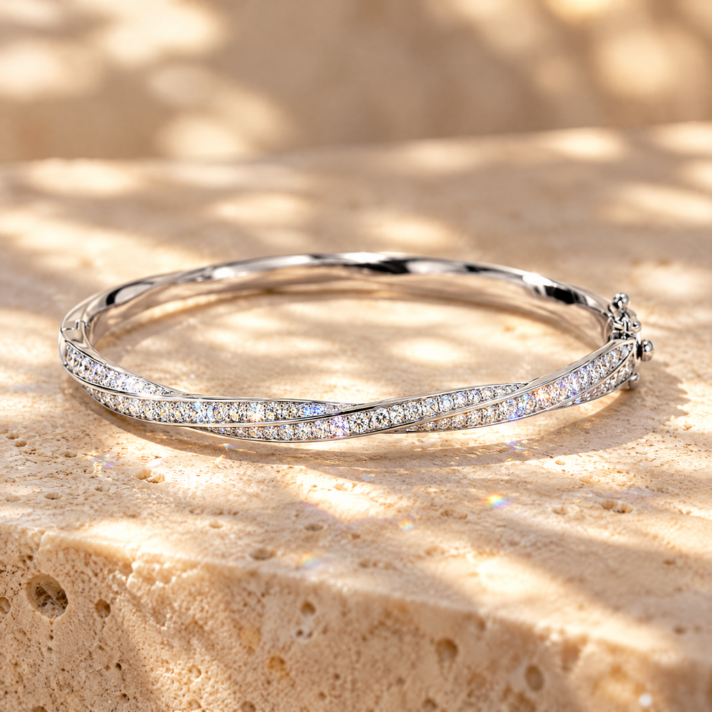 Torsade Moissanite Twist Bangle, close-up detail