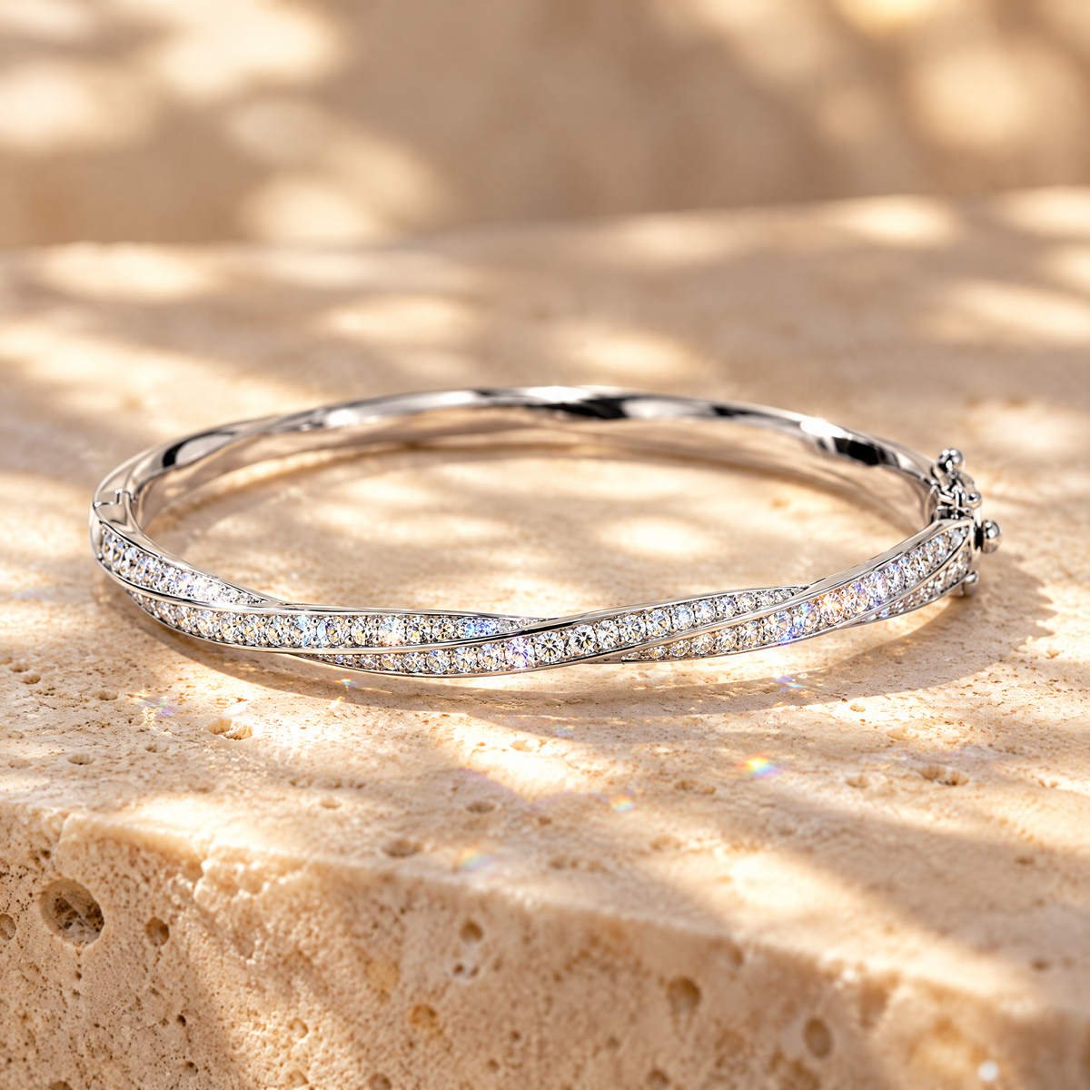 Torsade Moissanite Twist Bangle, close-up detail