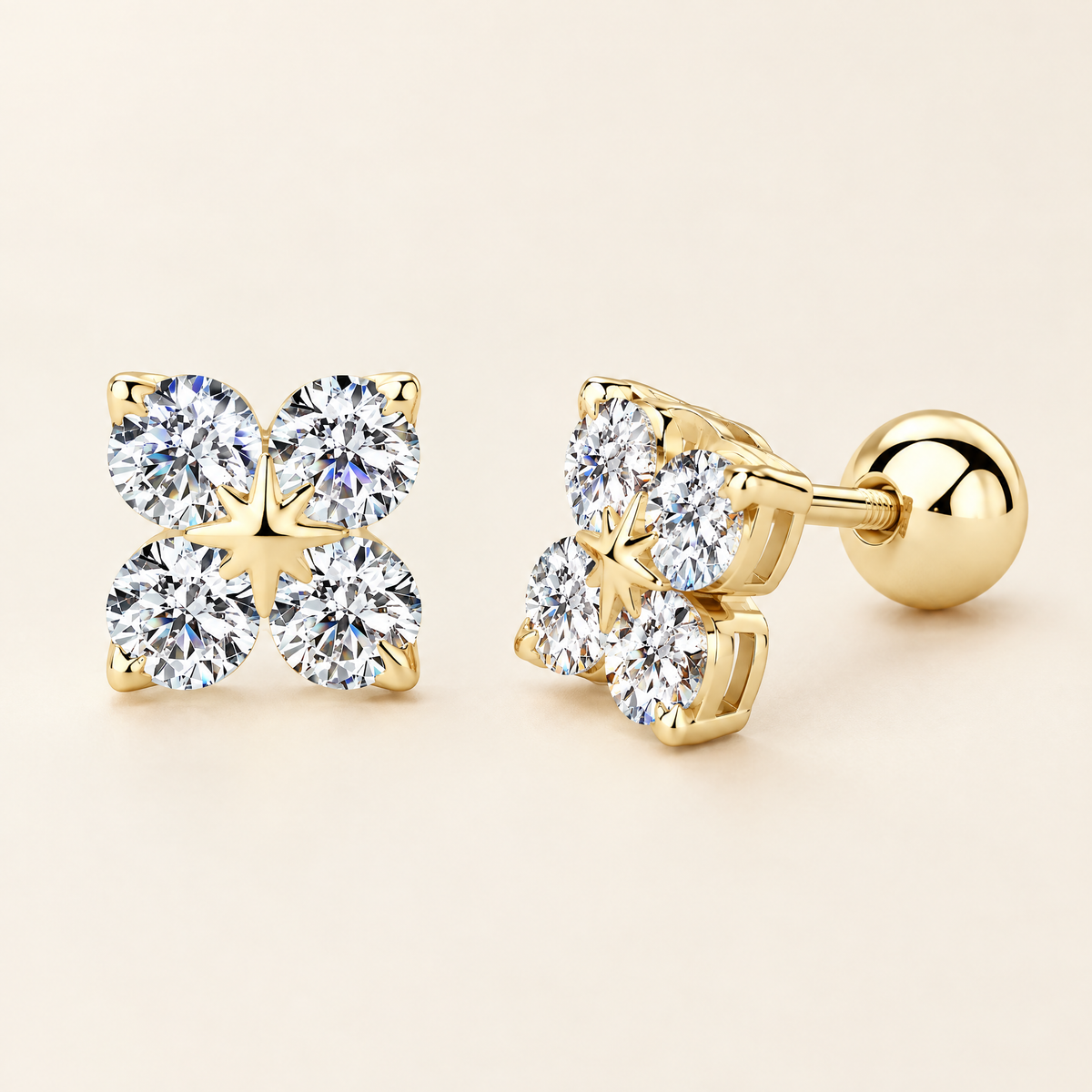 Trèfle Moissanite Four-Leaf Clover Studs in Yellow Gold