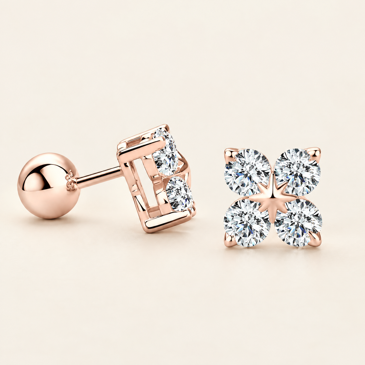 Trèfle Moissanite Four-Leaf Clover Studs in Rose Gold
