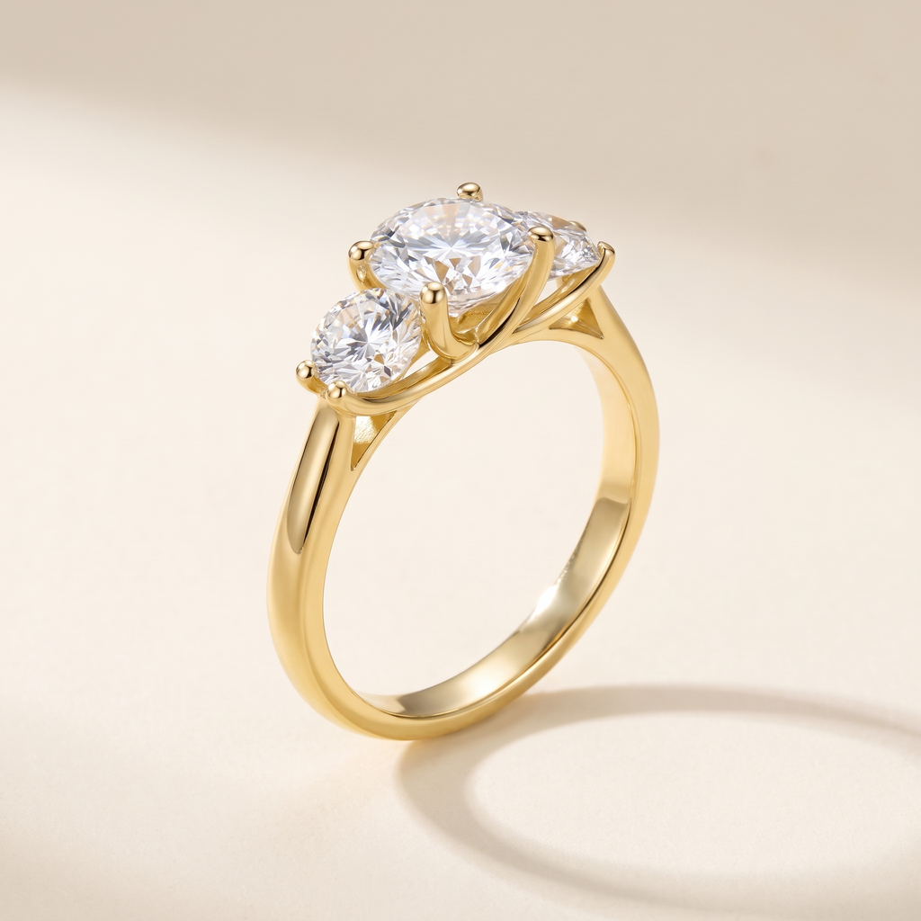 Trilogie Three-Stone Moissanite Engagement Ring in 14K Gold Filled