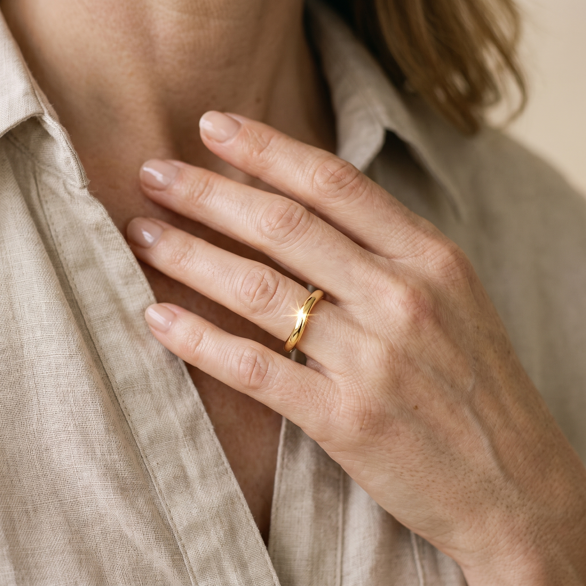 Vague 14K Gold Filled Wave Stacking Ring, worn by a woman