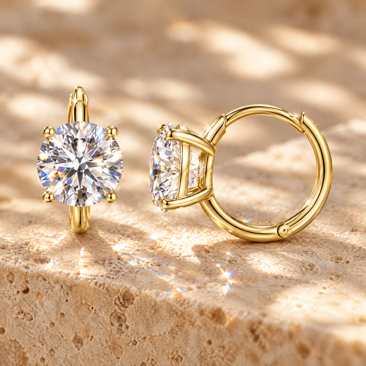 Véga Moissanite Solitaire Huggies, 14K Gold Filled, close-up detail