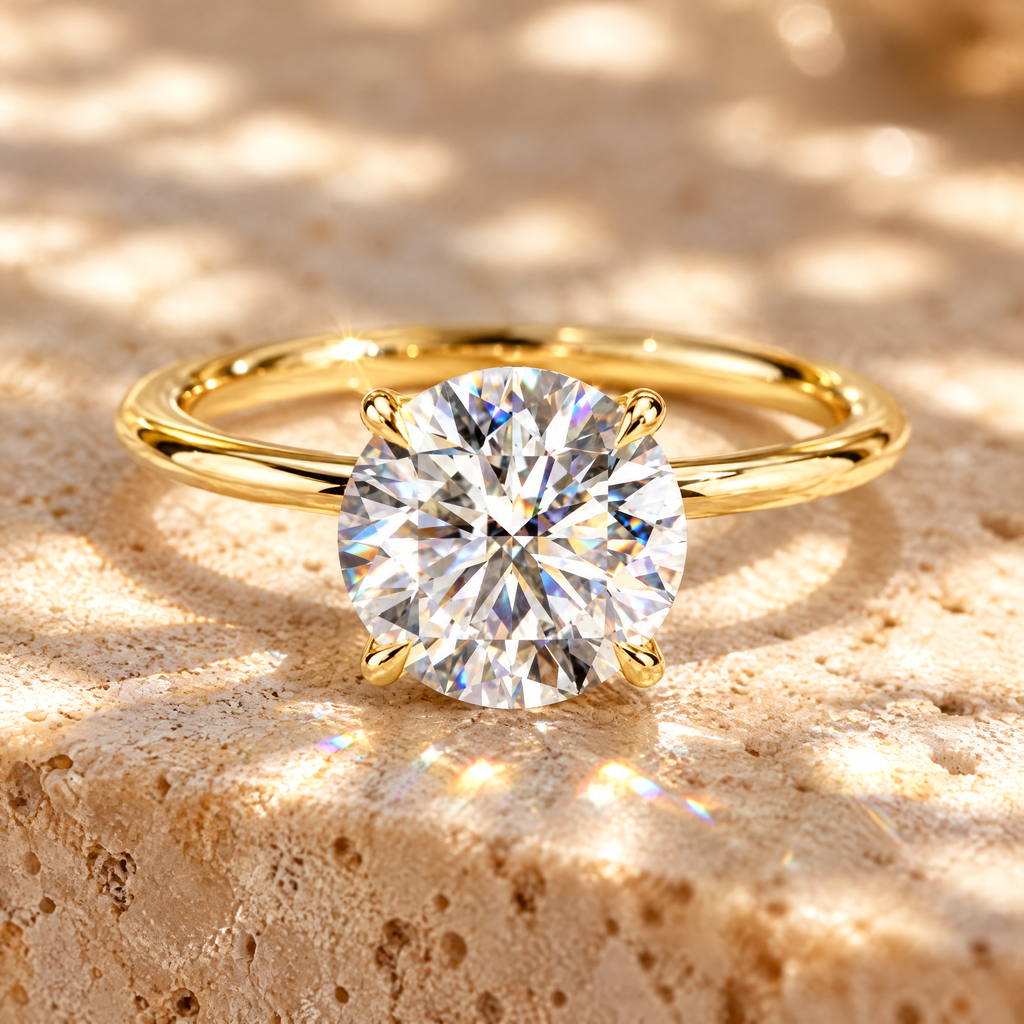 Véga Moissanite Solitaire Ring, 14K Gold Filled, close-up detail