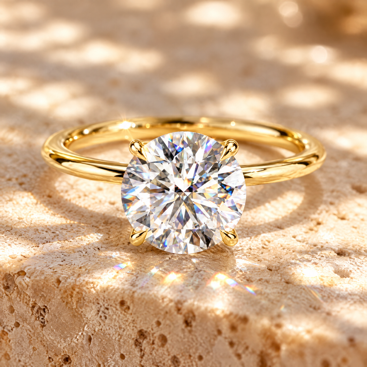 Véga Moissanite Solitaire Ring, 14K Gold Filled, close-up detail