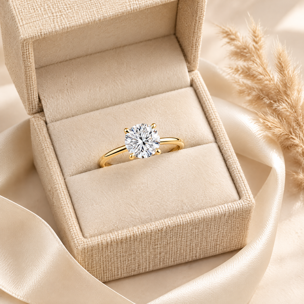 Véga Moissanite Solitaire Ring, 14K Gold Filled, presented in a box