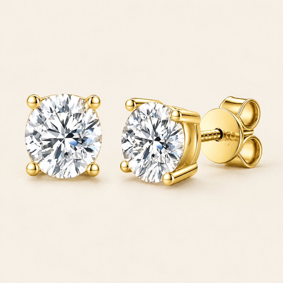 Véga Moissanite Solitaire Studs in Yellow Gold