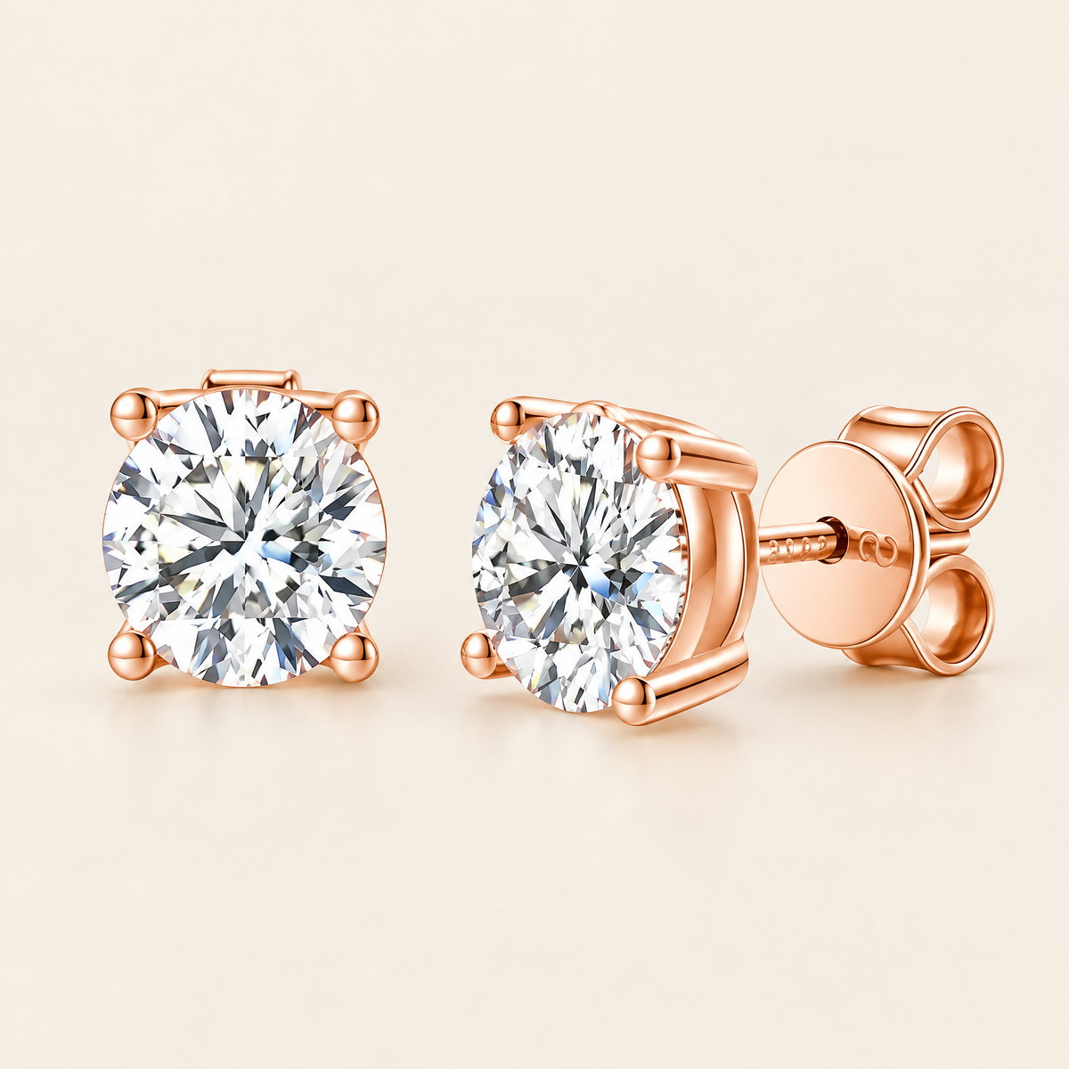 Véga Moissanite Solitaire Studs in Rose Gold