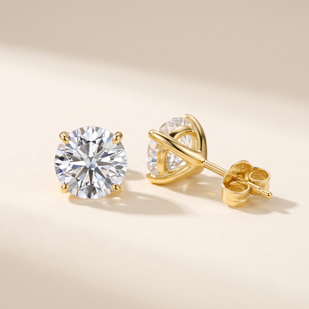 Véga Moissanite Solitaire Studs, 14K Gold Filled