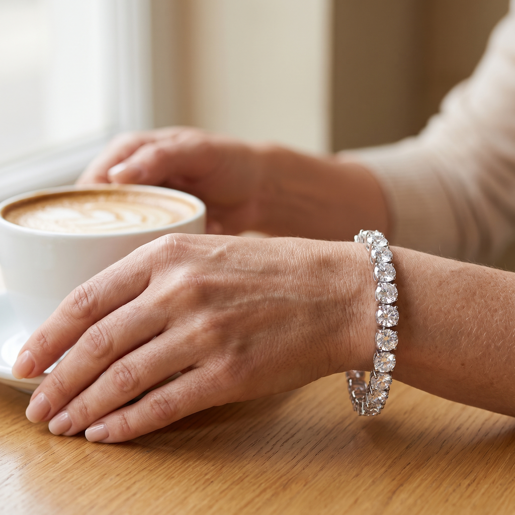 Victoire Statement Moissanite Tennis Bracelet, worn by a woman