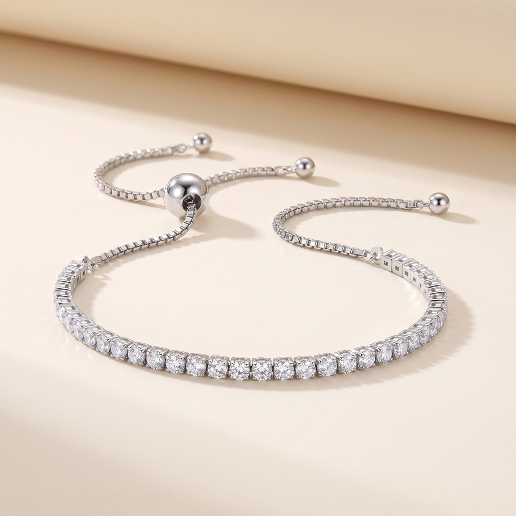 Zoé Moissanite Slider Tennis Bracelet in White Gold