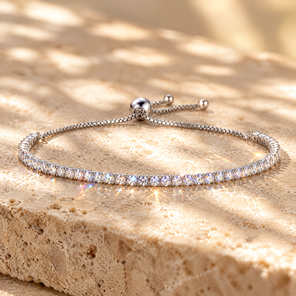 Zoé Moissanite Slider Tennis Bracelet, close-up detail