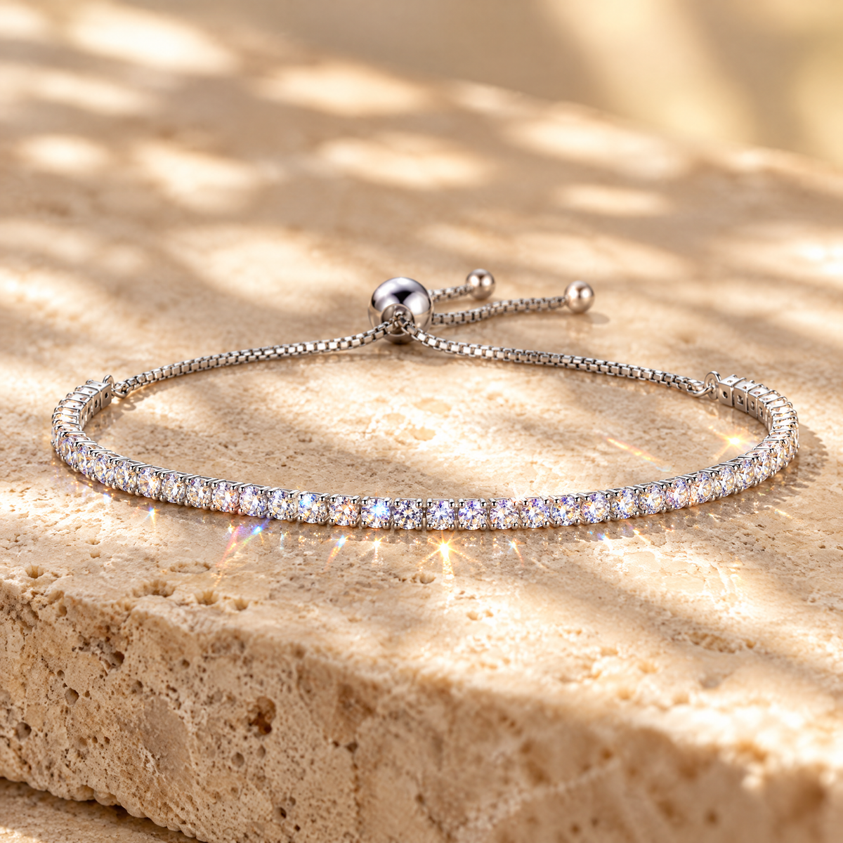 Zoé Moissanite Slider Tennis Bracelet, close-up detail